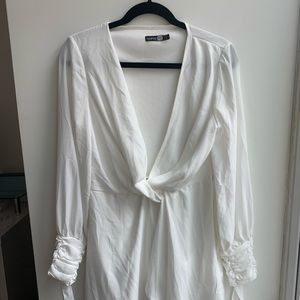 Boohoo Short White Dress with Long Sleeves